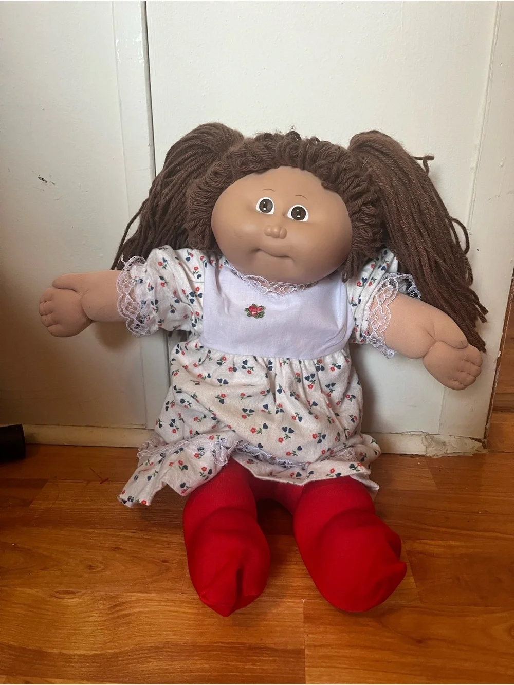 Vintage 80’s Cabbage Patch Doll with Floral Top & Red Tights